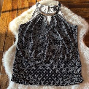 White House Black Market Black and White Patterned Blouse